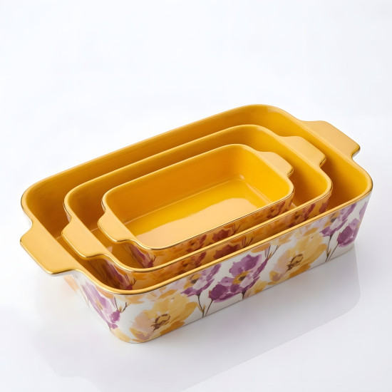 Floral Porcelain Casserole Set 3 Pcs